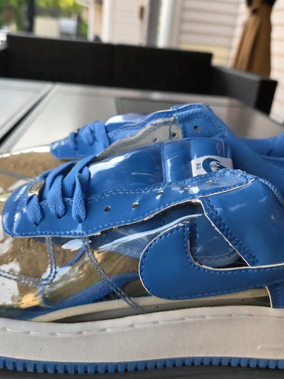 Nike Air Force 1 '07 Blue Patent Leather Clear Toe 306353-140 US 12 Deadstock
